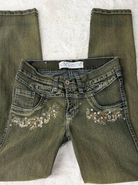 VX Verox Women's Olive Green Embellished Denim Jeans